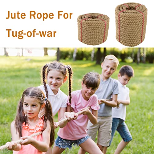 Ganggend Jute Rope (1 in X 50 ft), Thick Twisted Manila Ropes, Natural Heavy Duty Hemp Rope for Swing Bed, Crafts, Railing, Tug of War, Landscaping, Gardening, Bundling, Hammock, Home Decorating