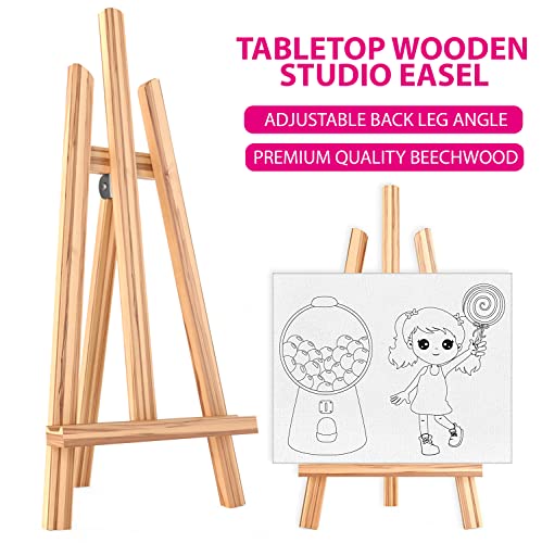 KEFF Acrylic Paint Set for Kids - Non Toxic Washable Paint - 32 Pcs Painting Kit for Kids with Blank & Pre-Drawn Canvas Boards, Wooden Easel, Brushes, Mixing Palette, Washing Cup & Pink Smock