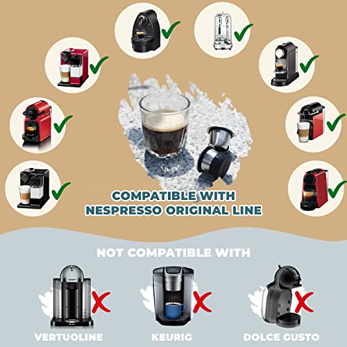SEAL POD Refillable Coffee Capsules – Stainless Steel Refillable Pods Compatible with Nespresso Original Machines- Eco-Friendly Reuse Espresso filters – Pack of 1 Coffee Pod, 100 Lids