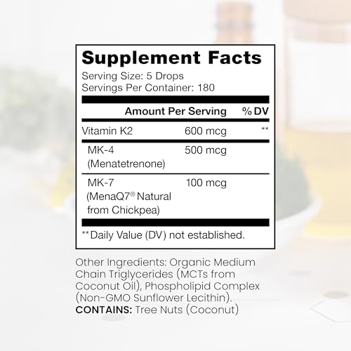 Pure TheraPro Rx Ultimate K2 Supplement | Liquid Liposomal Vitamin K2 Drops | 180 Serving | 600mcg Vegan K2 as All-Trans MK4 & Patented MenaQ7 MK7 | Supports Bone Health, Beautiful Skin & Hair | 20 mL