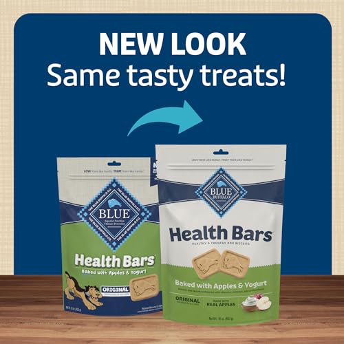 Blue Buffalo Health Bars Natural Crunchy Dog Treats Biscuits, Apple & Yogurt 16-oz Bag