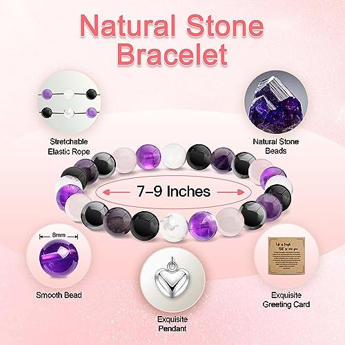 ZOKCC Cheer Up Gifts Bracelets for Women Healing Natural Stone Bracelets - Get Well Soon Inspirational Gifts for Women Best Friends Sister Friendship Bestie Coworker (H- REMINDER- KING STONE)
