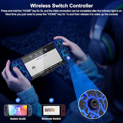 Switch Controller for Nintendo Switch/OLED, (No Drift, No Deadzone) Hall Effect Joystick Wireless Switch Controller With 9 Lights Color. One-Piece Switch Joypad for Those Who Prefer Handheld Mode