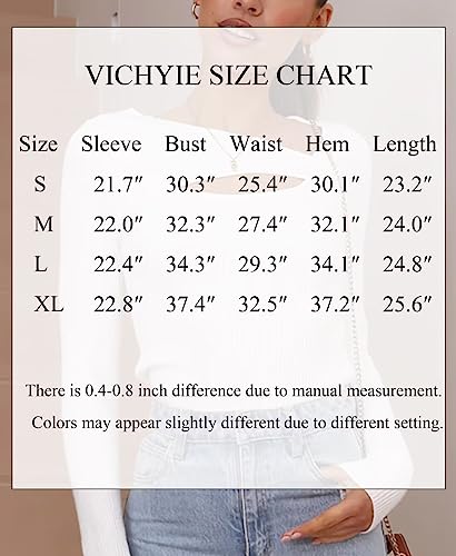 VICHYIE Womens Fall Long Sleeve Shirt Ribbed Cutout Fitted Tshirt Tops Coffee M