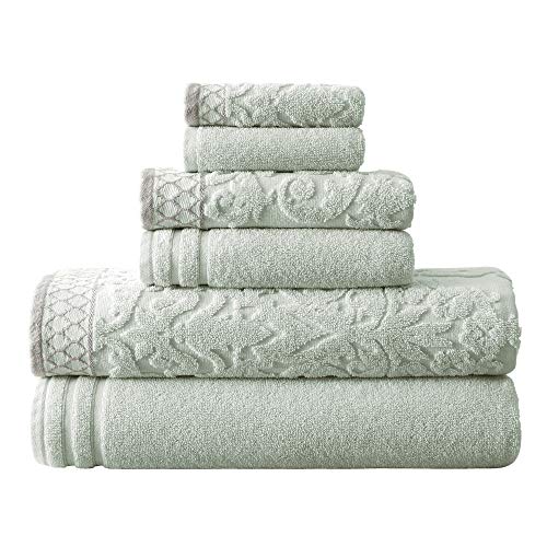 Modern Threads 6-Piece Damask Jacquard/Solid Ultra Soft 550GSM 100% Combed Cotton Towel Set with Embellished Borders [Light Blue]