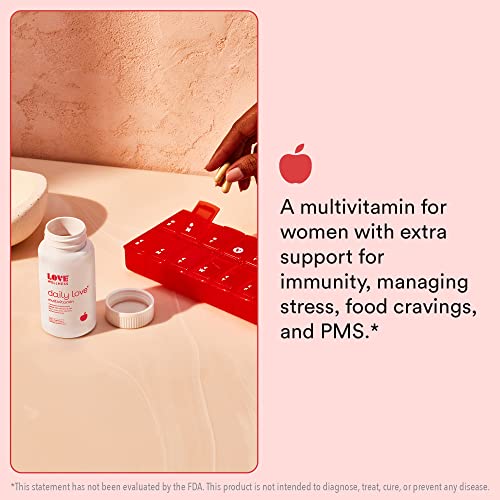 Love Wellness Daily Love Multivitamin for Women | Support for Energy, Immune Health, Managing Stress, & PMS | Complete with Vitamin D, C, Iron, Calcium, Zinc, & Biotin, Magnesium | 60 Capsules