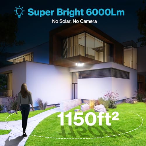 Olafus 65W Motion Sensor Outdoor Lights, 6000lm Adjustable 3-Head LED Flood Lights Outdoor with Motion Detection, IP65 Waterproof Security Lights for Driveway, Garage, Porch, Yard Black