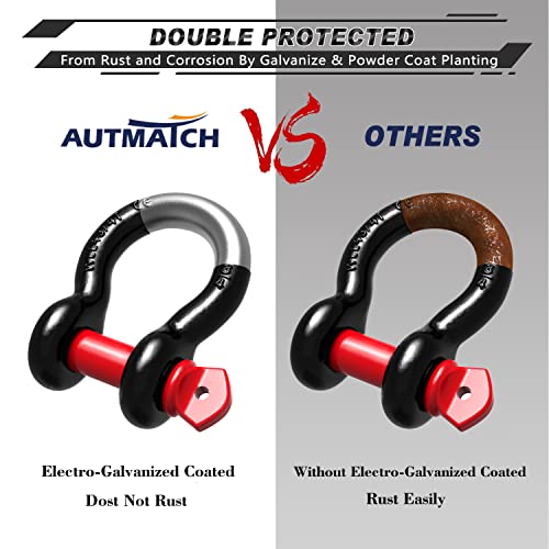 AUTMATCH D Ring Shackle 3/4" Shackles (2 Pack) 41,887Ibs Break Strength, Clevis Shackle with 7/8" Screw Pin and Shackle Isolator Washers Kit for Tow Strap Winch Off Road Vehicle Recovery, Black & Red