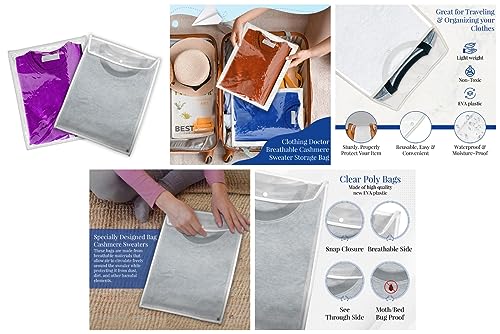 The Clothing Doctor Breathable Cashmere Sweater Storage Bag, Convenient Snap With Flap Closure, Clear Window For Easy Identification, 14.5"x18.4", Pack Of 6, White
