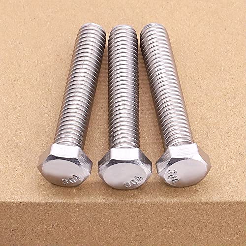 M12-1.75 x 40mm (8 pcs) Hex Head Bolts, 304 Stainless Steel 18/8, Hexagon Head Bolts, Full Thread Coverage, Coarse Thread, Strong, Durable, Thread Size Ranges from 3mm to 20mm Head Bolts, DIN933
