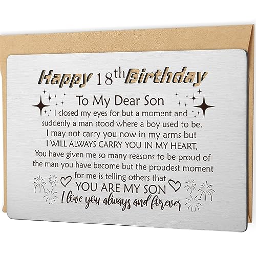 YODOCAMP 18th Happy Birthday Card Son,18 Year Old birthday Gifts for My Adult Son from Mom, Happy 18th Birthday Cards Gifts for Son, Bday Engraved Wallet Card from Parents