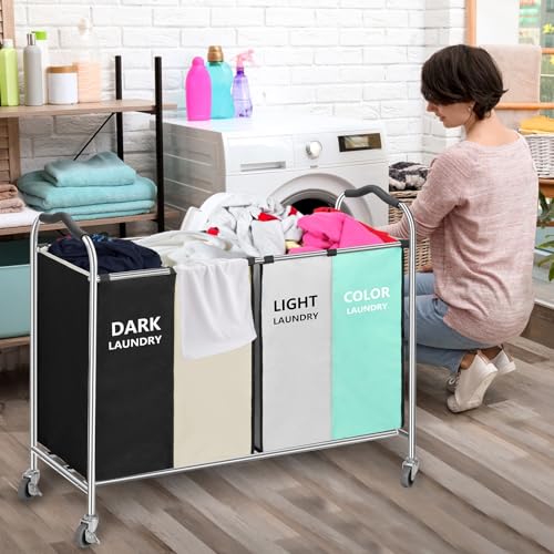 Large Laundry Basket, Waterproof, Freestanding Laundry Hamper with Wheels, Tall Clothes Hamper Laundry Sorter with Wheels for Clothes Toys in the Dorm & Family in Close Storage and Organizer