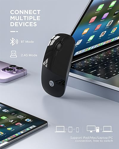 RAPIQUE Bluetooth Wireless Mouse - (BT5.1+USB) Slim Dual Mode Computer Mice with Quiet Click, Low Power, and 1600 DPI, Portable Mouse for MacBook, Laptop, iPad Pro/Air, Surface Pro (Black)