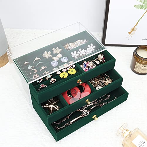 DesignSter Acrylic Jewelry Organizer 3 Drawers Clear Acrylic Jewelry Box for Women Earring Storage Box Transparent Jewelry Display Stand for Crafts Nail-art Trinkets-3 layer