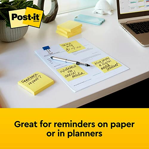 Post-it Notes 3 in x 3 in,2 Pads, America's’s #1 Favorite Sticky Notes, Canary Yellow, Clean Removal, Recyclable (654)