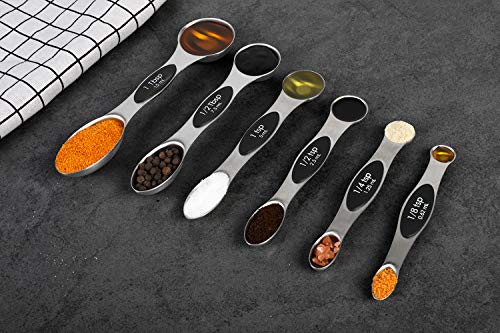 Magnetic Measuring Spoons Set of 6 Stainless Steel Dual Sided Stackable Teaspoon for Measuring Dry and Liquid Ingredients