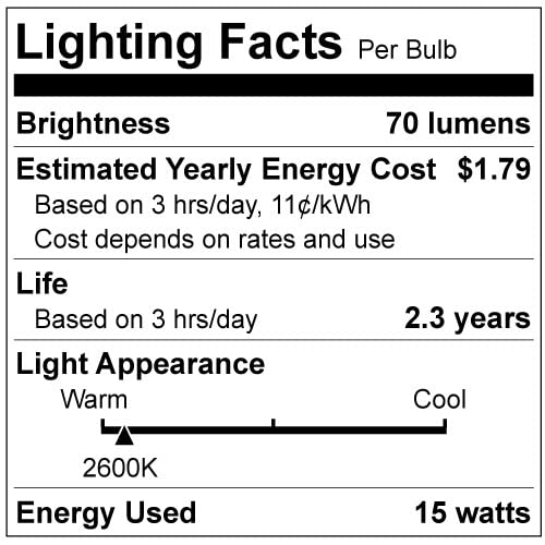 Sunlite 41622 Incandescent Appliance A15 Light Bulb, 15 Watts, 70 Lumens, Medium Base (E26), Dimmable, Mercury Free, 2600K Warm White, Frost, 24 Count