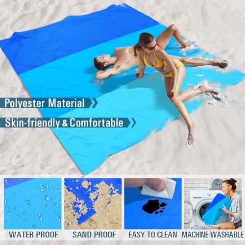 Famstar Beach Blanket Sandproof Waterproof 78''×81''1-5 Adults Oversized,Compact Lightweight Durable Beach Mat for Travel Camping Hiking Picnic Blanket