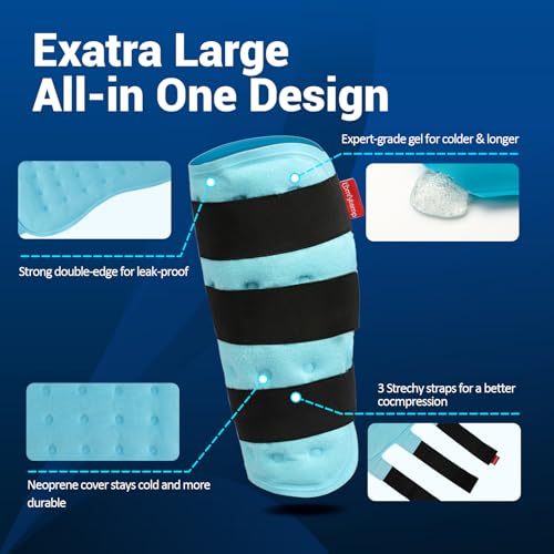 Comfytemp Extra Large Ice Packs for Injuries Reusable Gel 2 Pack, XL Calf Shin Splint Knee Leg Ice Pack Full Wrap, FSA HSA Eligible, Physical Therapy Hot Cold Compression Sleeve for Swelling Arthritis