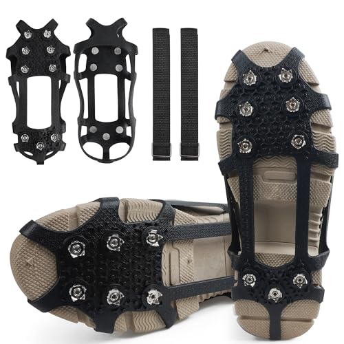 Walk Traction Ice Cleats, Anti-Skid Ice Snow Grips 9 Stainless Steel Studs Winter Crampons with Straps Over Shoe Boots for Hiking Climbing,Ice Fishing and Walking Small