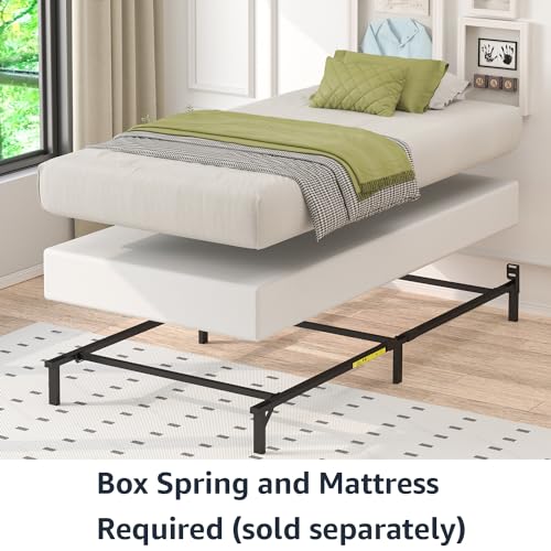 Amazon Basics Metal Bed Frame, 6-Leg Base for Box Spring and Mattress, Tool-Free Easy Assembly, 74.5"L x 38.5"W x 7"H, Twin, Black