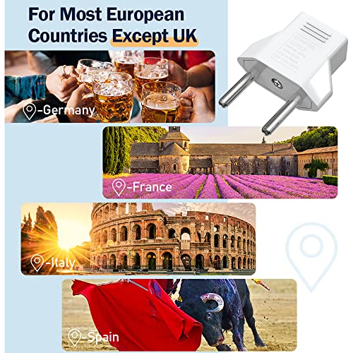 European Travel Plug Adapter, Small Travel Adapters US to Europe (Not for UK) Italy France Spain Greece, International Power Outlet Converter American to EU Travel Essentials Accessories