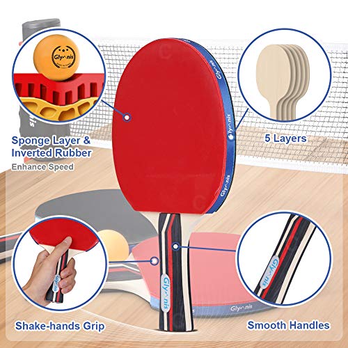 Glymnis Ping Pong Paddle Set Table Tennis Set with Retractable Net, Table Tennis Rackets, Balls and Carry Bag, Ping Pong Game Accessories for Indoor Outdoor