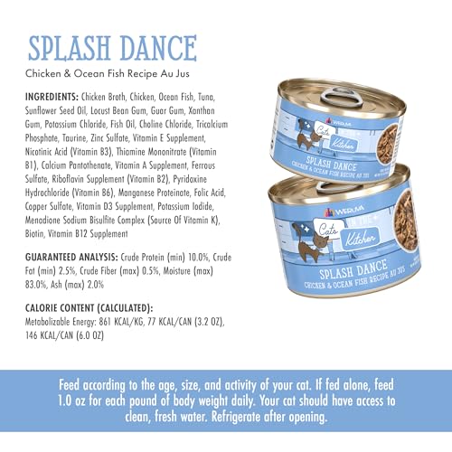 Weruva Cats in The Kitchen, Splash Dance with Chicken & Ocean Fish Au Jus Cat Food, 3.2oz Can (Pack of 24)
