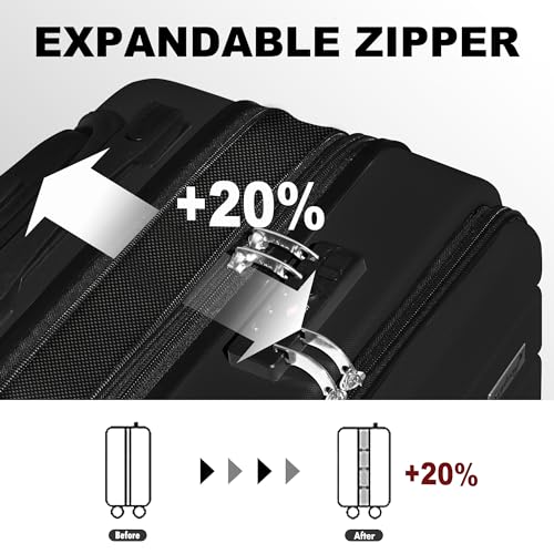 KEYTANG Explorer Lightweight Hardside Expandable Luggage Spinner Wheels Suitcase W/TSA Lock, Black, New-3 Piece Set