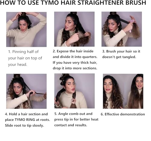 TYMO One-Step Hair Straightening Brush with Negative Ions, Ceramic Heating, 16 Temperature Settings, LCD Display, and Anti-Scald Safety Design for All Ages