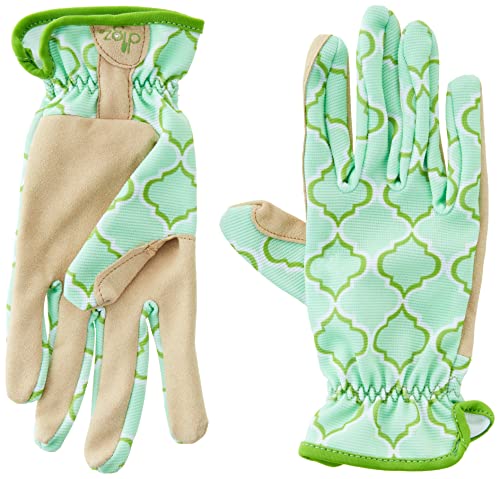 DIGZ 77211 Planter Pro Women's Gardening Gloves, Work Gloves with Touchscreen Compatible Fingertips, Geometric Pattern, Small, Beige