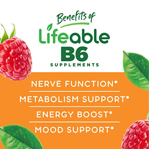 Lifeable Vitamin B6 100mg - Great Tasting Natural Flavor Gummy Supplement Vitamins - non-GMO Gluten Free Vegan Chewable B 6 - for Nerve Function Support - for Adults Men Women Kids - 60 Gummies