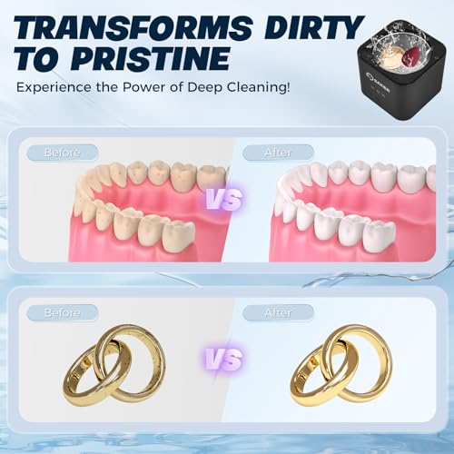 Saker Ultrasonic Cleaner for Dentures and Retainer 45Khz 180ML Portable Ultrasonic Jewelry Cleaner for Ring, Aligner, Mouth Guard, Toothbrush Head Home and Travel Black