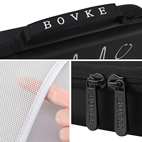 BOVKE Travel Stethoscope Case for 3M Littmann Classic III, Lightweight II S.E, MDF Acoustica Lightweight Stethoscopes, Mesh Pocket for Pen Lights, Medical Scissors, Nurse Accessories for Work, Black