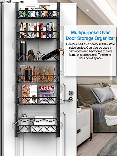 Fulpower Over the Door Pantry Organizer, 6-Tier Pantry Organizers and Storage, 6+1 Metal Hanging Wall Mount Spice Rack for Kitchen Behind the Door Storage Organizer with Adjustable Basket