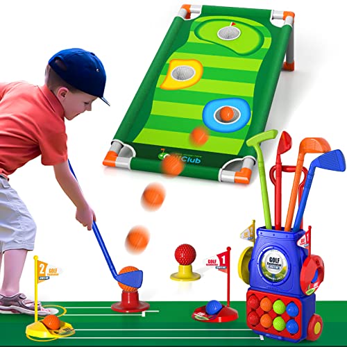 Bennol Toddler Golf Set Toys for Kids, Upgraded Kids Golf Cart Toys Sets with 4 Golf Sticks, 8 Balls and 1 Mat, Indoor & Outdoor Golf Toys for 3 4 5 6 Year Old Boys Girls Toddlers