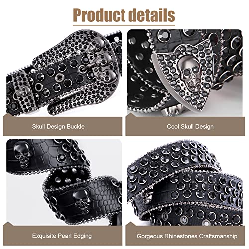FIORETTO Men Women Rhinestone Belt Western Studded Leather Belt Bling Shining Diamond Cowgirl Cowboy Waist Belt for Jeans Pants Red