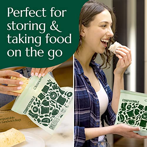 Cleanomic Compostable* Food Storage Bag Bundle – 1 Box Each of 25 Zip Quart Bags, 25 Zip Sandwich Bags, 50 Zip Snack Bags, and 25 13-Gallon Kitchen Waste Bags