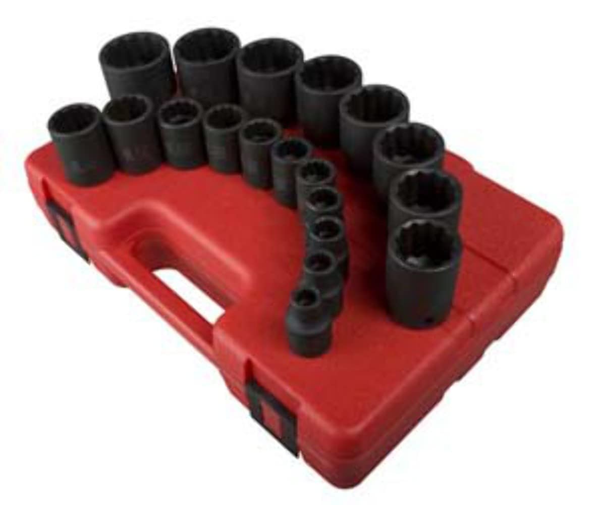 SUNEX TOOLS 2819 1/2-Inch Drive 12-Point SAE Impact Socket Set, 19 Piece