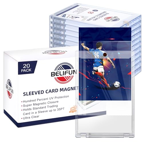 20-Pack One Touch Sleeved-Card Magnetic-Holders - 35PT Trading Card Holders, UV Protection Clear Acrylic Card Cases, Magnet Case Protectors for Game Cards, Baseball Cards, Sports Cards, Standard Cards