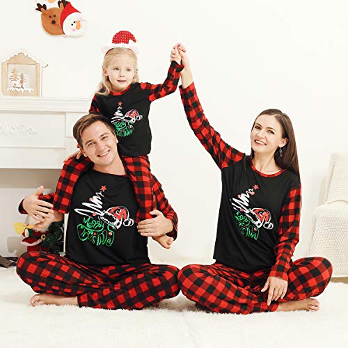 Matching Family Christmas Pajamas Holiday Cotton Pjs Set Plaid Merry Christmas Pjs Pants Xmas Jammies Sleepwear Pajamas for Kids Boys Girls 3-4T