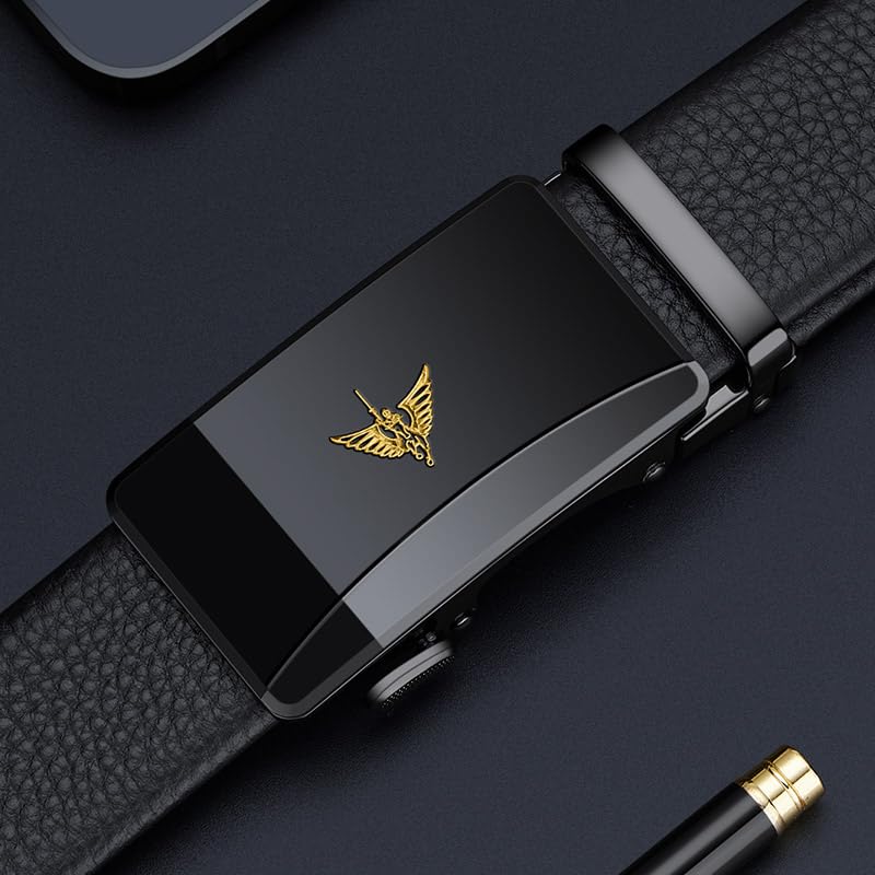 VANNANBA Mens Leather Ratchet Belts Slide Dress Belts for men Automatic Buckle with Gift Box