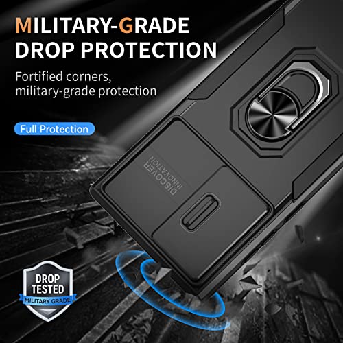 Muhxadf for Samsung Galaxy S22 Ultra Case with Metal Ring Stand & Slide Camera Lens Cover, Military Grade Drop Protection Heavy Duty Shockproof Protective Case for Samsung Galaxy S22 Ultra, Black