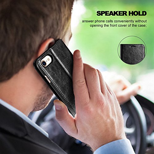 7, 8, SE 2nd/SE 3rd Case, ICARERCASE Leather Wallet Magneitc Case with Stand and 3 Credit Slots for 7/8/SE 2020/SE 2022 4.7 inch (Black)