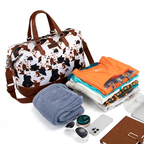 Wrangler Travel Duffle Bag for Women Oversized Cow Print Weekender Bag Overnight Bag WG133-5110BK