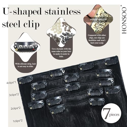 Honsoo Clip in Hair Extensions Human Hair Chocolate Brown 12in 100g 7pcs Natural Silky Straight Clip In Remy Human Hair Extensions Double Weft For Thick Hair