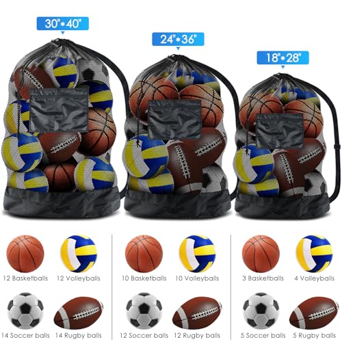 BROTOU Extra Large Sports Ball Bag Mesh Socce Ball Bag Heavy Duty Drawstring Bags Team Work for Holding Basketball, Volleyball, Baseball, Swimming Gear with Shoulder Strap