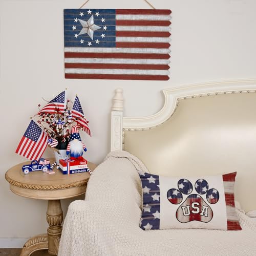 AACORS 4th of July Pillow Covers 12x20 Inch Paw Prints Decor Patriotic America USA Stars Holiday Pillow Case Independence Memorial Day Decorations for Home Sofa Couch AA529-12