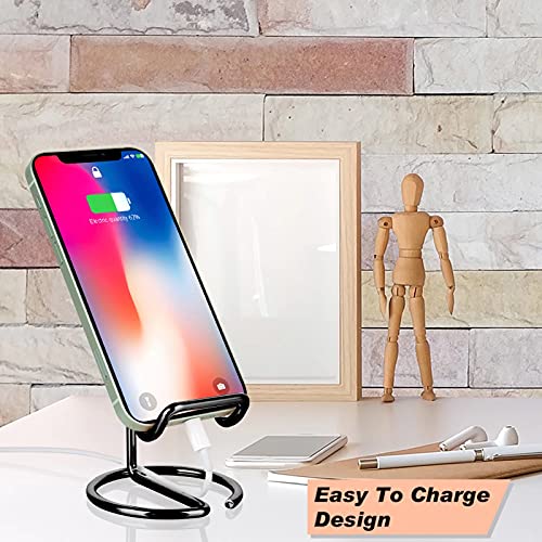ROPOSY Cell Phone Stand for Desk, Cute Metal Black Cell Phone Stand Holder Desk Accessories, Compatible with All Mobile Phones, iPhone, Switch, iPad