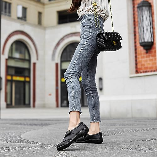 TERRIKAT Women's Classic Casual Brown Leather Loafers Cute Moc Toe Slip On Comfort Walking Flats Lightweight Work Shoes 6.5 M US 1202-Hz6.5